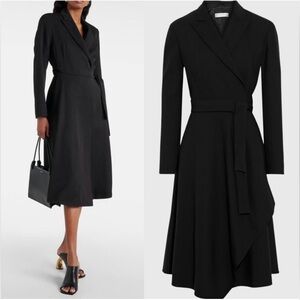 Max Mara | Terreno Black Virgin Wool Crepe Belted Wrap Midi Dress EUR 32 / US 2